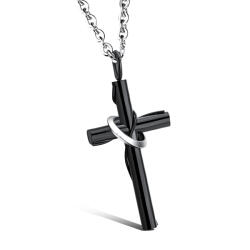 BeSpecial Colier inox cruce neagra si lant argintiu 55 cm (CLR305)