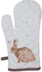 Clayre & Eef Set 2 manusi termice bumbac alb maro Iepuras 18x30 cm (BSLC44)