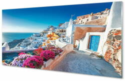  tulup. hu Üvegképek Épületek Görögország tenger virág 125x50 cm 4 fogas