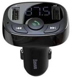 Baseus FM Transmitter MP3 szivargyújtós töltő T-típusú 2xUSB, fekete - Baseus