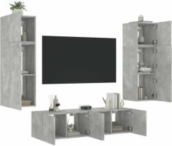 vidaXL 6 darab betonszürke szerelt fa fali TV-bútor LED-del (3216835) - pepita
