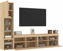 vidaXL 4 darab füstös tölgy színű szerelt fa TV-bútor LED-del (3216713) - pepita