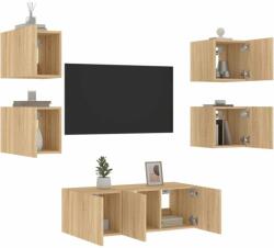 vidaXL 6 darab füstös tölgy színű szerelt fa TV-bútor LED-del (3216813) - pepita