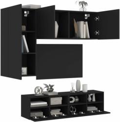 vidaXL 4 darab fekete szerelt fa falra szerelhető TV-bútor (3216533) - pepita