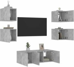 vidaXL 6 darab betonszürke szerelt fa fali TV-bútor LED-del (3216814) - pepita