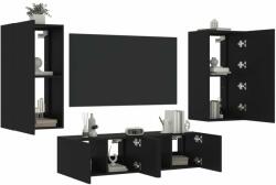 vidaXL 4 darab fekete szerelt fa fali TV-bútor LED-del (3216847) - pepita