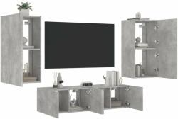 vidaXL 4 darab betonszürke szerelt fa fali TV-bútor LED-del (3216849) - pepita