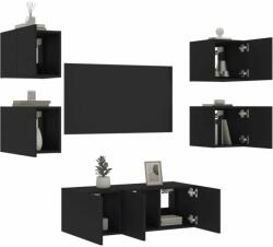 vidaXL 6 darab fekete szerelt fa fali TV-bútor LED-del (3216812) - pepita
