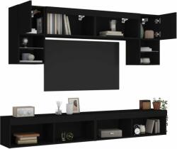vidaXL 6 darab fekete szerelt fa fali TV-bútor LED-del (3216705) - pepita