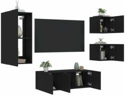 vidaXL 5 darab fekete szerelt fa fali TV-bútor LED-del (3216826) - pepita