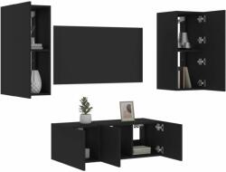 vidaXL 4 darab fekete szerelt fa fali TV-bútor LED-del (3216805) - pepita