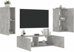 vidaXL 3 darab betonszürke falra szerelhető TV-szekrény LED-del (3216870) - pepita