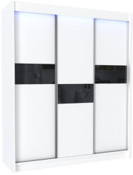 Expedo Dulap cu uși glisante ADRIANA + Amortizor, 180x216x61, alb/sticlă neagră
