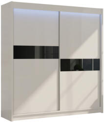 Expedo Dulap cu uși glisante ADRIANA + Amortizor, 200x216x61, alb/sticlă neagră Garderoba