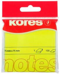 Kores Notes adeziv KORES 75X75mm, 100 file, Galben neon (KO47076)