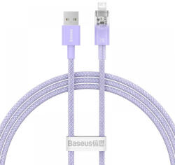 USB töltő- és adatkábel, Lightning, 100 cm, 2400 mA, gyorstöltés, cipőfűző minta, Baseus Explorer, CATS010005, lila