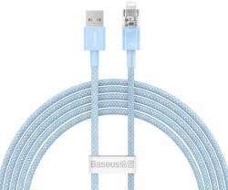  USB töltő- és adatkábel, Lightning, 200 cm, 2400 mA, gyorstöltés, cipőfűző minta, Baseus Explorer, CATS010103, világoskék