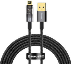 USB töltő- és adatkábel, Lightning, 200 cm, 2400 mA, gyorstöltés, cipőfűző minta, Baseus Explorer, CATS000501, fekete