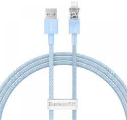  USB töltő- és adatkábel, Lightning, 100 cm, 2400 mA, gyorstöltés, cipőfűző minta, Baseus Explorer, CATS010003, világoskék