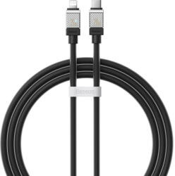 USB Type-C töltő- és adatkábel, Lightning, 100 cm, 2400mA, 20W, törésgátlóval, gyorstöltés, PD, Baseus Coolplay, CAKW000001, fekete