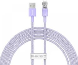 USB töltő- és adatkábel, Lightning, 200 cm, 2400 mA, gyorstöltés, cipőfűző minta, Baseus Explorer, CATS010105, lila