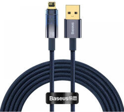 USB töltő- és adatkábel, Lightning, 200 cm, 2400 mA, gyorstöltés, cipőfűző minta, Baseus Explorer, CATS000503, sötétkék