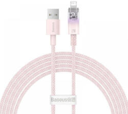 USB töltő- és adatkábel, Lightning, 200 cm, 2400 mA, gyorstöltés, cipőfűző minta, Baseus Explorer, CATS010104, rózsaszín