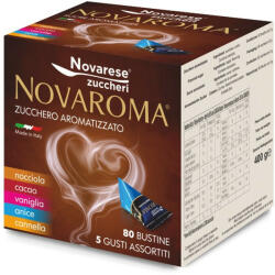 Novarese zuccheri Novaroma ízesített kávécukor 5gx80db - 5 ízben (fahéj, kakaó, vanília, ánizs, mogyoró) 400g