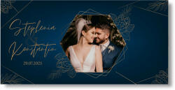 Personal Banner de nuntă cu fotografie - Gold blue Dimensiunea bannerului: 130 x 65 cm