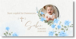 Personal Banner pentru botez cu fotografie - Blue Flowers Dimensiunea bannerului: 130 x 65 cm