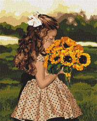 Ideyka Set pictura pe numere, cu sasiu, Fetita cu floarea soarelui, 40x50 cm (KHO4662)
