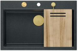 Quadron Statie de lucru incastrata cu dozator sapun Quadron Unique Marc negru diamant - auriu 76x50 cm (HQM7650U8_PVDG1) Chiuveta