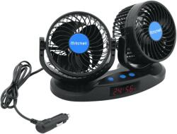 COMPASS MITCHELL DUO autós ventilátor, 2x130mm, 12V, műszerfalra rögzíthető, hőmérővel