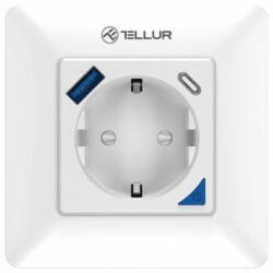 Tellur WiFi intelligens fali csatlakozó, 3600W, 16A, PD20W, USB 18W, fehér