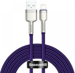 USB töltő- és adatkábel, Lightning, 200 cm, 2400 mA, törésgátlóval, gyorstöltés, cipőfűző minta, Baseus Cafule Metal, CALJK-B05, lila