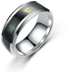 Rozsdamentes acél férfi testhőmérő karikagyűrű, 11-es, fekete-ezüst, Á: 2, 1 , SZ : 0, 8, V: 0, 2 cm (5995206011330)