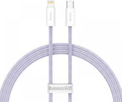  USB Type-C töltő- és adatkábel, Lightning, 100 cm, 2400 mA, 20W, gyorstöltés, PD, cipőfűző minta, Baseus Dynamic 2, CALD040205, lila