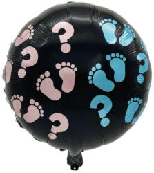 Balloons4party Balon folie negru dezvaluire semnul intrebarii si picioruse roz si albastru 45 cm