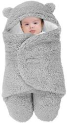 Teno Paturica Pufoasa pentru Bebe, Teno®, in forma de ursulet pentru infasat bebelusi, prindere velcro, 0-6 luni, gri deschis