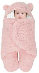 Teno Paturica Pufoasa pentru Bebe, Teno®, in forma de ursulet pentru infasat bebelusi, prindere velcro, 0-6 luni, roz