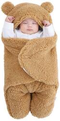 Teno Paturica Pufoasa pentru Bebe, Teno®, in forma de ursulet pentru infasat bebelusi, prindere velcro, 0-6 luni, maro