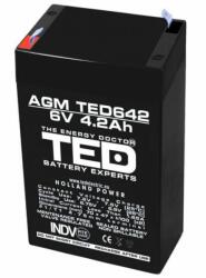 TED Electric Acumulator AGM VRLA 6V 4, 2A dimensiuni 70mm x 48mm x h 101mm F1, TED002914 (TED002914)