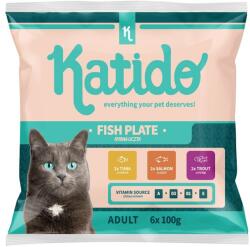 KATIDO Fish Plate plicuri hrana pisici 6x100g somon, pastrav, ton in sos 2+1 GRATIS