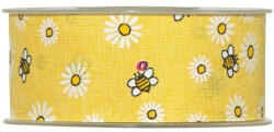 D&D Szalag virággal, méhecskével textil 40mmx20m sárga (PV4127G25)