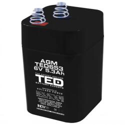 TED Electric Acumulator 4R25 6V 5.3Ah, cu arcuri AGM VRLA, TED Electric TED002952 (BA085217)