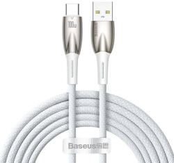  USB töltő- és adatkábel, USB Type-C, 200 cm, 6000 mA, 100W, törésgátlóval, gyorstöltés, Baseus Glimmer, CADH000602, fehér