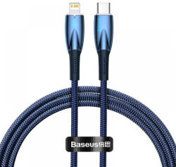 USB Type-C töltő- és adatkábel, Lightning, 100 cm, 2400mA, 20W, törésgátlóval, gyorstöltés, PD, Baseus Glimmer, CADH000003, sötétkék