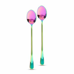 Family Rozsdamentes acél kávéskanál / latte macchiato kanál - szivárványos - 195 x 32 mm - 2 db / csomag (57579) - gardenet