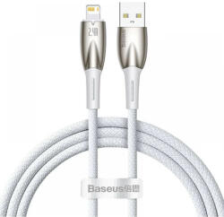 USB töltő- és adatkábel, Lightning, 100 cm, 2400 mA, törésgátlóval, gyorstöltés, Baseus Glimmer, CADH000202, fehér