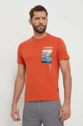 Napapijri pamut póló narancssárga, férfi, nyomott mintás - narancssárga XL